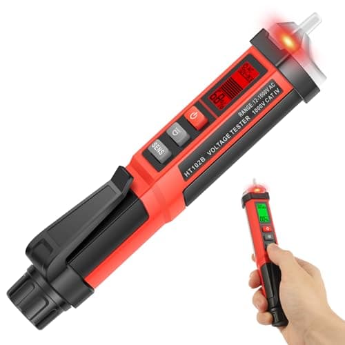 Image of Non-Contact Voltage Tester Pen (Red), AC 60V-1000V Dual-Range Electrical Detector with NCV, High Safety Standard, Sound & Light Alarm, Portable Pocket Wire Tester for Electricians and DIY Home Use