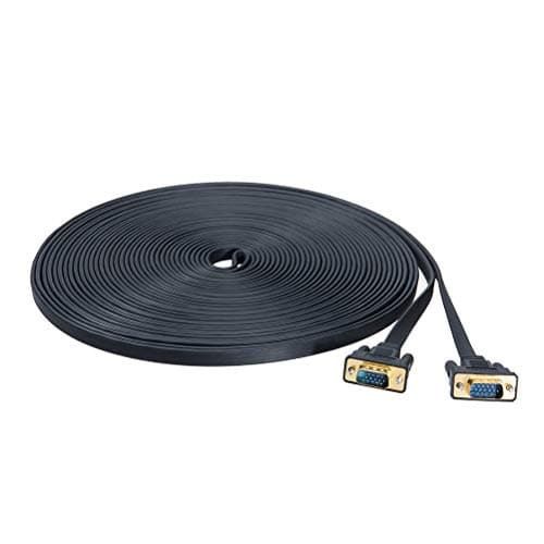 Image of DTech Ultra Thin Flat VGA Cable 10m Standard 15 Pin Male to Male Gold Plated Connector SVGA PC Projector HDTVs Laptop Computer Monitor Wire(Black,10m)