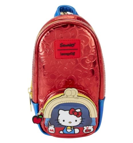 Image of Loungefly Stationery Sanrio Hello Kitty 50th Anniversary Classic Mini Backpack Pencil Case, red, Standard Size