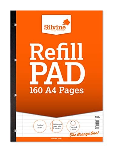 Image of Silvine 160 Page A4 Refill Pad, Side Bound and Punched 4 Holes. Ruled 8mm Feint with Margin. Ref A4SRPFM, Single