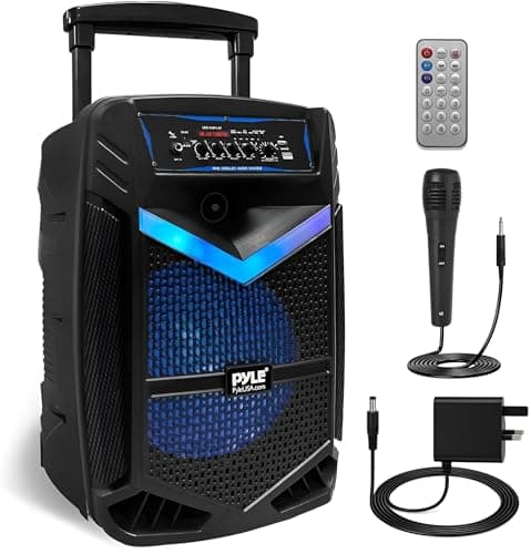 Image of Pyle Portable Bluetooth Karaoke Machine, 1200W Rechargeable Speaker System with 38cm Subwoofer, Mic Input, Party Lights, USB SD Radio, Voice Amplifier, Singing Machine for Kids and Adults