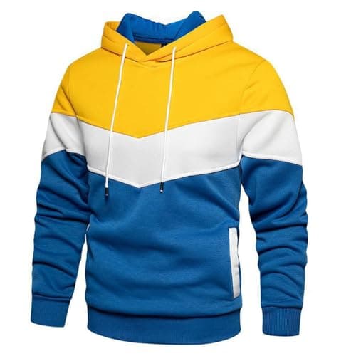 Image of Generisch 2025 Loose Casual Jacket in Colour Block Design for Men with Side Seam Pockets Hoodie Colourful Sweatshirt Men, yellow, XL