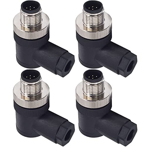 Image of Lonlonty Right Angle M12 8-Pin Male Panel Mount Socket, 4-Pack Bulkhead Connector for Sensor Actuator, IP67 Waterproof 12mm Threaded Lock, AC 250V/5A Circular Signal Adapter