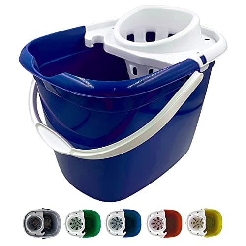 Image of Colour Coded Mop Buckets − 12L Mop Bucket with Wringer and Easy Carry Handle for Domestic and Commercial Cleaning (Blue)
