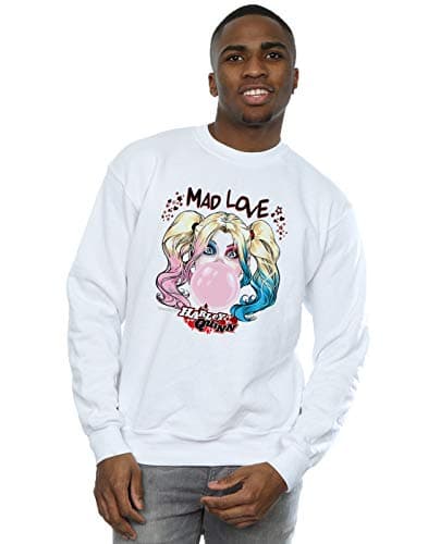Image of Absolute Cult DC Comics Men's Harley Quinn Mad Love Sweatshirt White X-Large