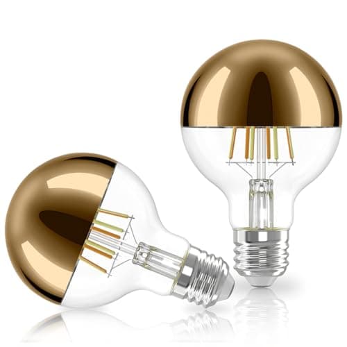 Image of Vanpus E27 Light Bulb 6W Half Chrome Light Bulb No Flicker,Vintage Edison Screw LED Bulbs Warm White 2700K, 60w Equivalent Energy Saver ，G80 Golden Half-Plated Lamp Bulb， Dimmable (Pack of 2)