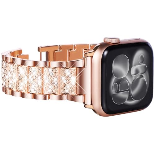 Image of WINGLE 38mm 40mm 41mm 42mm(Series 11 10) Compatible with Apple Watch Straps, Women Bling Diamond Rhinestone Bracelet Replacement Band for Apple Watch Strap SE Series 11 10 9 8 7 6 5 4 3 2 1,Rose Gold