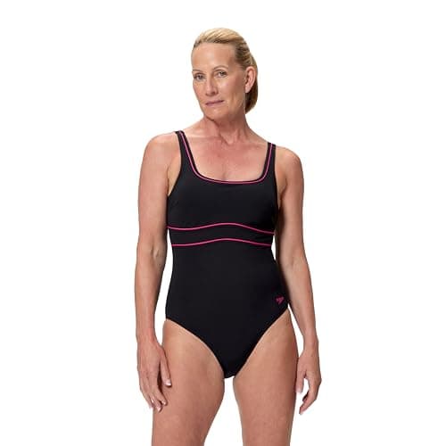Image of Speedo Womens Solid Contour Eclipse Swimsuit Swimming Costume Anthracite/Ruby Size Size 38" Approx UK 14
