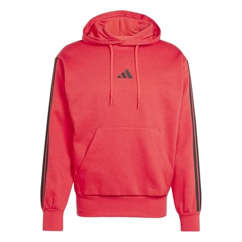 Image of adidas Men's ESSENTIAL THREE STRIPES FLEECE HOODIE, pure ruby/black, XS