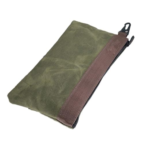 Image of Spacious 12x1x8 Inch Waxed Canvas Tool Pouches with 30% Extra Capacity Secures Full Size Tools Heavy Duty Construction Spacious Bag