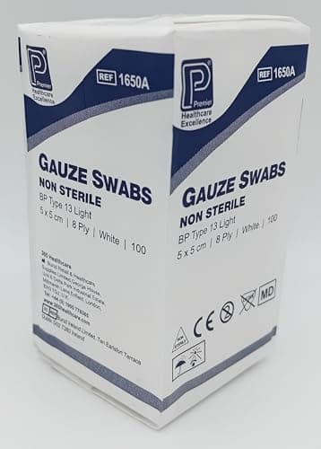Image of Non-Sterile Gauze Swabs 8 Ply - Pack of 100 | Soft and Absorbent Wound Care (5x5cm - 1650A)