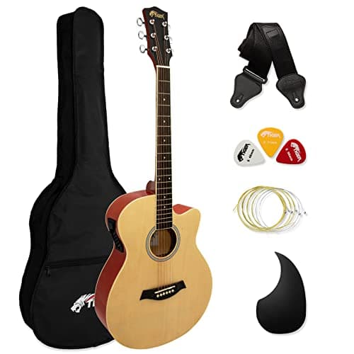 Image of TIGER ACG4-NT Full Size Electro Acoustic Guitar for Beginners - with Built-in 3-Band EQ -Package includes Gig-bag, Strap, and Spare Strings - Natural - Now with Six Months FREE lessons
