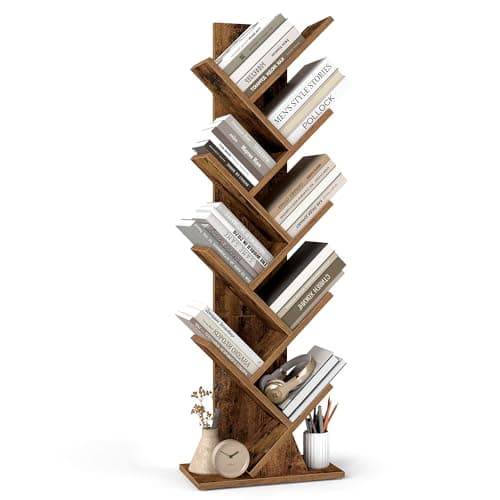 Image of VASAGLE CUSTOS Collection - Tree Bookshelf, Modern Bookcase, Floor Standing Book Shelf, for Bedroom, Living Room, Home Office, 20 x 38 x 115.2 cm, Rustic Brown LBC609KD01