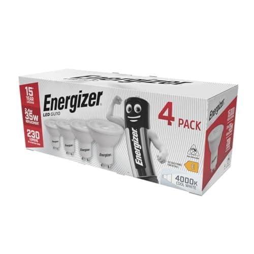Image of Energizer GU10 LED Bulbs Cool White 4000K Light Bulb Pack of 4 – 35W Halogen Spotlight Bulb Equivalent Replacement – 230LM Energy Saving 2.4W GU10 Non Dimmable LED Bulbs
