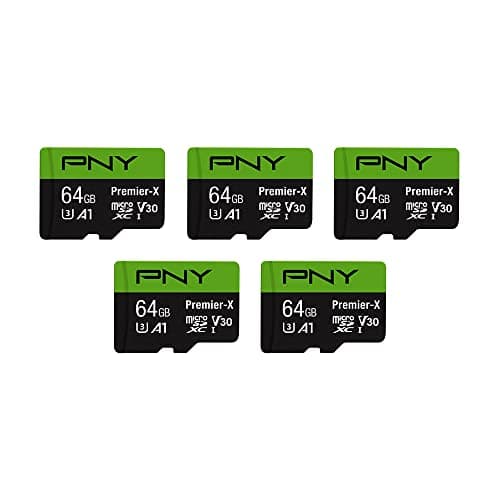 Image of PNY 64GB Premier-X Class 10 U3 V30 microSDXC Flash Memory Card 5-Pack - 100MB/s, Class 10, U3, V30, A1, 4K UHD, Full HD, UHS-I, Micro SD