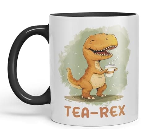 Image of Vixar Tea-Rex, Dinosaurus, Dino Joke sarkasm Sarcastic Ceramic Coloured Mug Cup for Tea Coffee Hot Brew 330ml 11Oz Gift (Black)