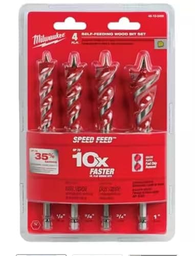 Image of Milwaukee 48130400 4 Piece Self-Feeding Wood Bit Set For Soft & Hard Wood, Stainless