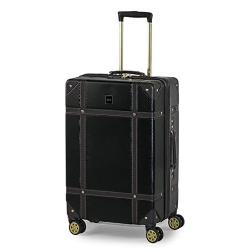 Image of Rock Vintage Medium Hard Shell Hold Suitcase in Black - Nostalgic Design, Dual 360 Swivel-Wheels, Telescopic Handle, Impact-Resistant Material & TSA Combination Lock - 67 x 41 x 26 cm 4.1KG