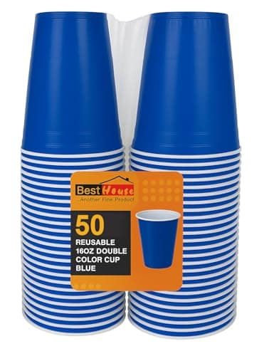 Image of BH | Blue Plastic Cups | 16oz | 470 ml | 50-Pack | Party Cup, Drinking Cup for Party, Events, Everyday, Christmas, Games, Wedding and Picnics, Reusable & Recyclable Drinking Cups - by Best House