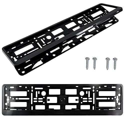 Image of PAIR (2PCS) BLACK HINGED Car Registration License Number Plate Surround Holder for flat car bumpers and surfaces, caravans and trailers