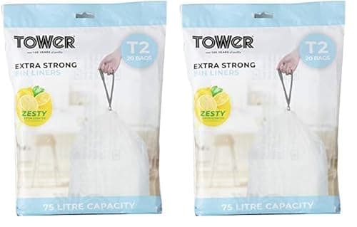 Image of Tower T878001 75L Lemon Scented Heavy Duty Bin Liners, 40 Pack, White