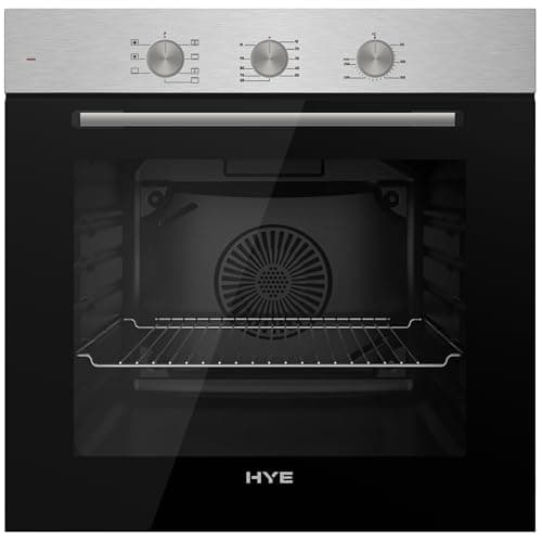Image of HYE 60cm Built-In Electric Fan Oven, Stainless Steel Panel & Black Glass Door, 7 Cooking Functions, Low-E Double Glass, Timer & Cooling Fan – C01BI60SS17