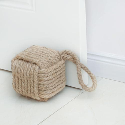Image of Marwood Rope Knot Door Stops Decorative Nautical Door Stopper Handmade with Handle, Jute Weighted Interior Doorstop Sailor Knot for Door and Window - Square (12.7x12.7cm, 2kg)