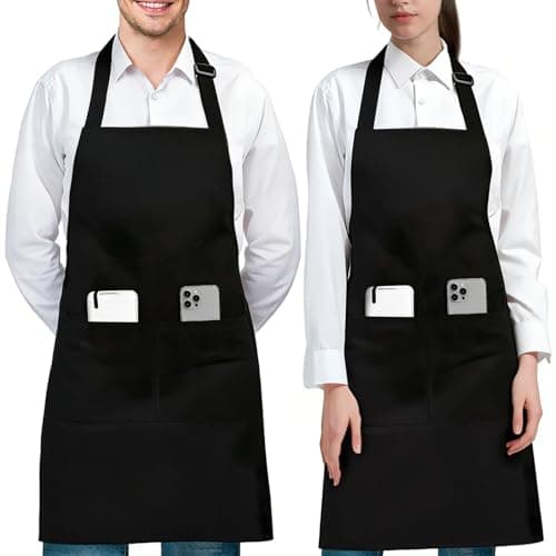 Image of HAGOT 2 Pack Kitchen Apron Adjustable, Women Men Aprons Black, Unisex Aprons with Pocket for Kitchen Cooking Baking BBQ Coffee Restaurant