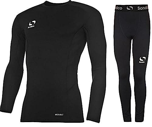 Image of Sondico Boys Base Layer Tights & Top Set Junior Football Core Baselayer (Black L/S with Pants, 11-12 years)