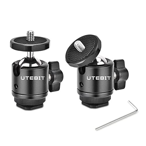 Image of UTEBIT Mini Ball Head, 2 Pack Ballhead Mount with Removable 1/4" Hot Shoe Adapter, 360 Swivel Panoramic Ball Camera Mount for DSLR/Light Stand/Tripod/Monopod