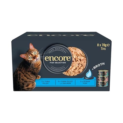 Image of Encore 100% Natural Wet Adult Cat Food, Fish Selection in Broth, 8x70g Tins