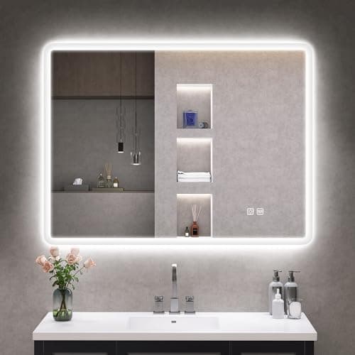 Image of S'bagno Bathroom-Mirror-with-Lights 800x600 mm, LED-Bathroom-Mirror, Anti-Fog, 3 Colors, Dimmable, Memory, Tempered Glass, IP44 Waterproof, Horizontal/Vertical