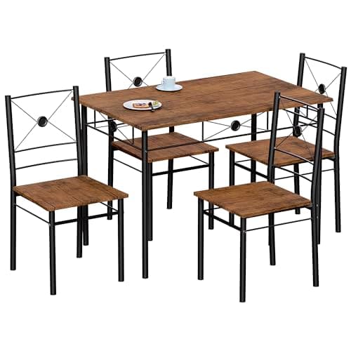 Image of Vida Designs Roslyn Dining Table and Chair Set, Kitchen Breakfast Modern Contemporary Furniture Set (Dark Wood, 4 Seater)