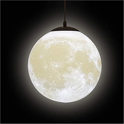 Image of KRUIHAN Moon Pendant Light with 3D White PLA Moon Lampshade,Space Planet Globe Ceiling Hanging Lamp for Bedroom Bedside Living Room Kids Room Dining Room Restaurant Bar,Ideal Gifts(Excluded Bulb,25cm)