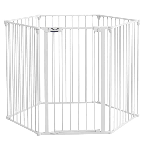Image of PawHut 2 in 1 Dog Pen, Safety Pet Gate, 6 Panels, for Medium Dogs, 90Hcm - White