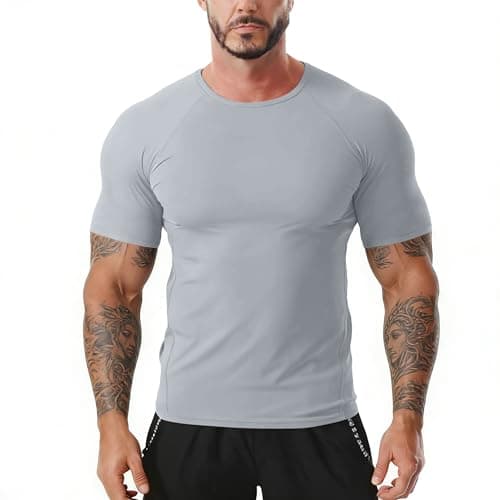 Image of Men's Sports T-Shirts, Running Tops, Moisture-Absorbent Quick-Drying Shirts, Casual Fitness Grey M