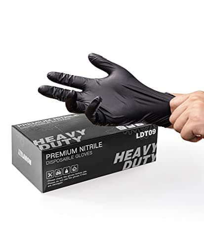 Image of LANON 6 mil Black Nitrile Disposable Gloves, 3x Thicker Heavy-Duty Gloves, Food Grade, Powder-Free, Latex-Free, Textured Fingertips, EN 374, Large(Pack of 100)