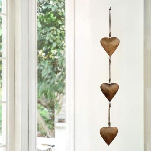 Image of Vintage Metal Heart Wall Hanging Art, 27'' Gold Love Hearts Hanging Ornament Bedroom Wall Decor | Romantic Anniversary Decorations for Couples, Farmhouse Country Couple Gifts