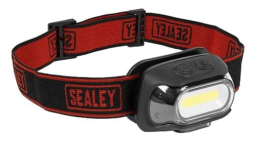 Image of Sealey Rechargeable Head Torch with Auto-Sensor, 8W COB LED, 500lm - HT08R, Red