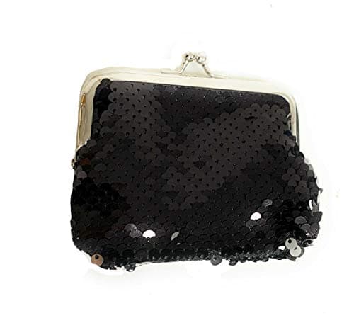 Image of Ladies Girls Reversible Sequin Coin Wallet Pouch Money Purse Card Holder Gift UK (Black)