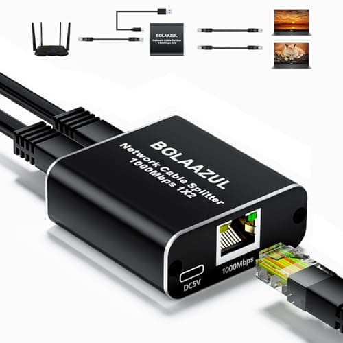 Image of Ethernet Splitter 1 in 2 Out High Speed, BolAAzuL 1000Mbps LAN/Internet Cable Splitter 1x2 Gigabit RJ45/Network CAT 5/6/7/8 Splitter 1 to 2, with USB Power Cable, 2 Devices Simultaneously Networking