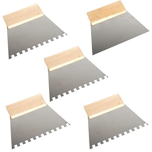 Image of Toolty 5PCS Set - Steel Trowel 180mm - 4x4, 6x6, 8x8, 10x10mm Notch - Wooden Handle - for Adhesives, Mortars and Tiles - DIY - TLTY-S037