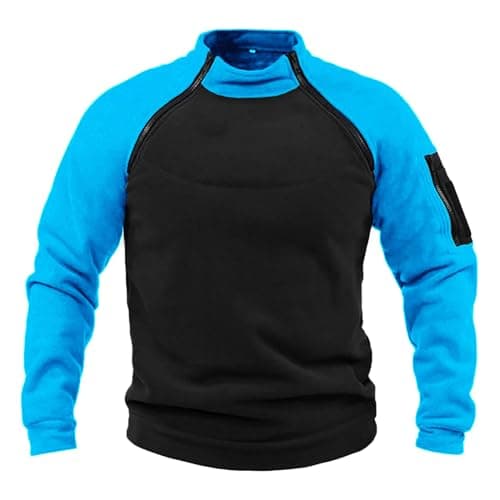 Image of Men's Workout Military Tactical Mock Neck Pullover UK Winter Outdoor Sport Fleece Pullover Long Sleeve Sweatshirts Combat Fleece Jacket Jumper Tops Army Windproof Pullover Blue M