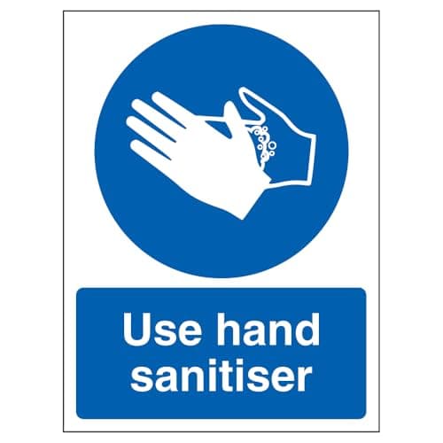 Image of V Safety Use Hand Sanitiser - Portrait 100 x 150 mm - 2mm Super-Tough Rigid Plastic Safety Sign