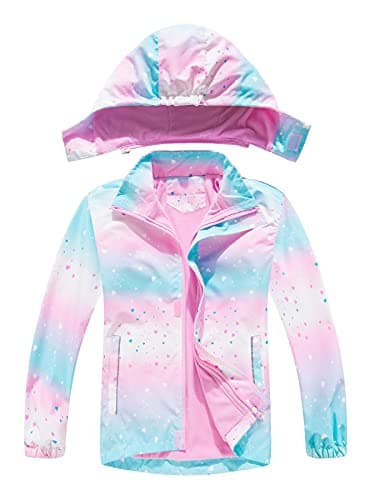 Image of NATUST Girls Fleece Lined Raincoat Waterproof Jackets With Removable Hood Kids Active Jacket Heart 7-8 Years