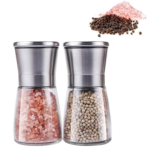 Image of Salt and Pepper Grinder Set - 2Pack Stainless Steel Salt Manual Pepper Mills with Adjustable Coarseness for Spices and Seeds Fits in Home, Kitchen, Outdoor (No Salt and Peppercorns) - Short