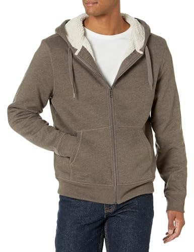 Image of Amazon Essentials Men's Sherpa-Lined Full-Zip Fleece Hoodie, Dark Brown, L