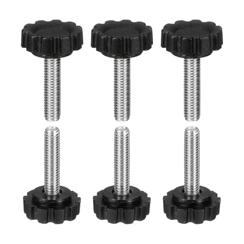 Image of sourcing map 6 Pcs Knurled Knobs Handles M6 x 25mm (1mm Pitch) Male Thread Metric Carbon Steel Hand Tightening Clamping Screws Threaded Stud Knob Bolts for Woodworking Jigs, Black