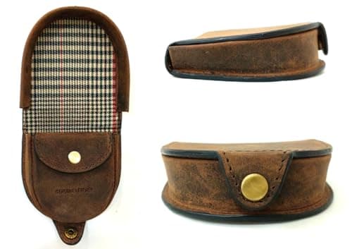 Image of Quality Cow Calf Leather Coin Tray Purse Wallet with Card and Notes Section with Tartan Fabric (Dark Brown)