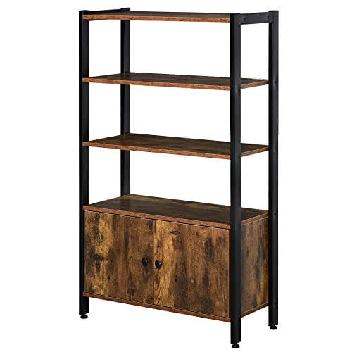 Image of HOMCOM Industrial Bookshelf, Storage Cabinet with 3-Tier with Doors, for Home Office, Living Room Rustic Brown
